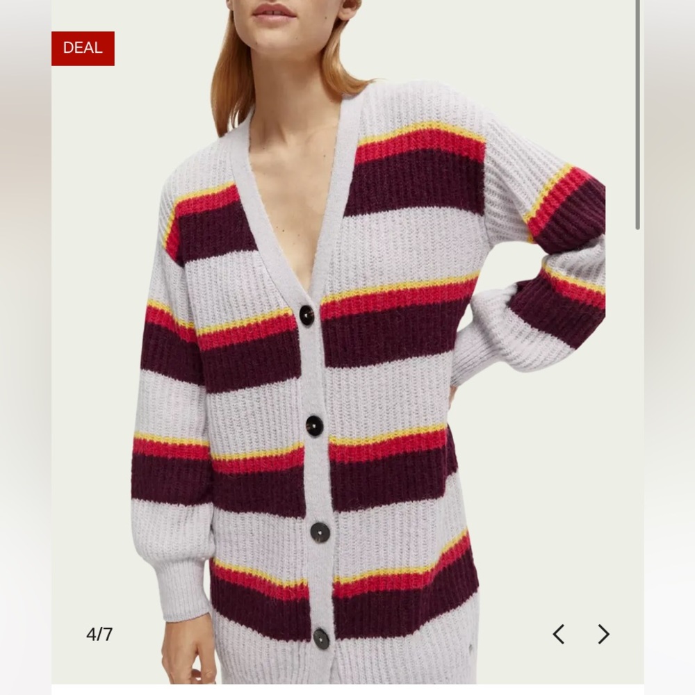 NWT Scotch & Soda V-Neck Knitted Striped‎ Purple Cardigan Sweater, Size: X-Small